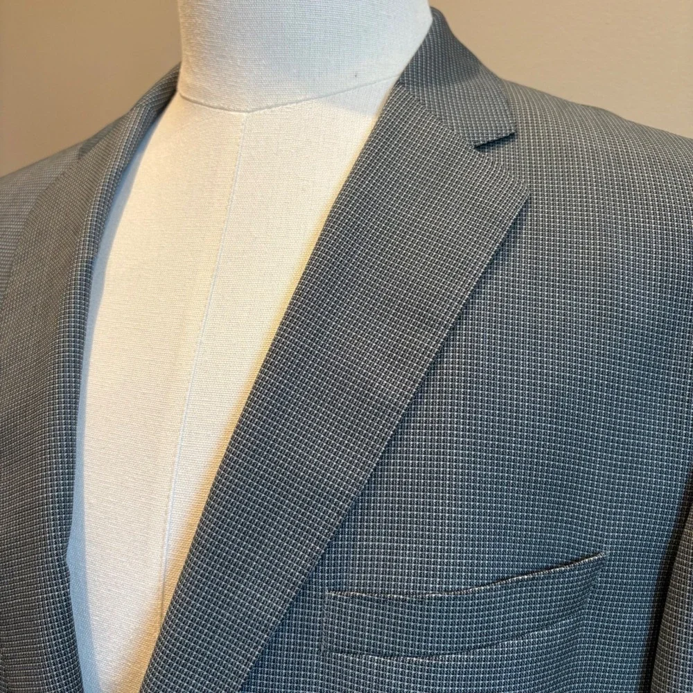 Hugo Boss Jetson Sport Coat 42L Mint Micro Check Virgin Wool Unstructured NEW